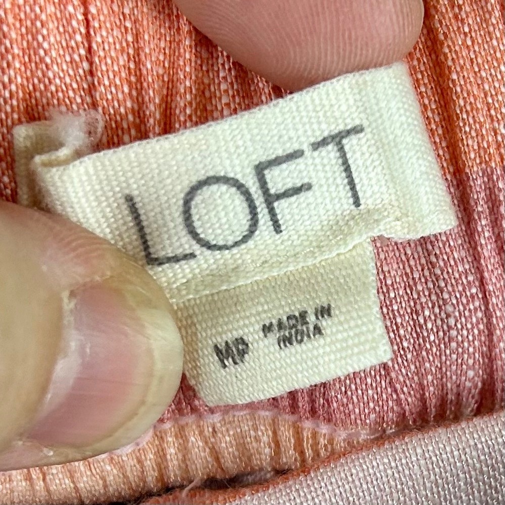 LOFT Womens Petite Medium Pink Orange Striped Cotton Linen Wide Leg Crop Pants - Picture 9 of 9